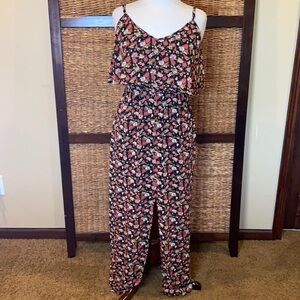 Express small black rose print halter tank dress